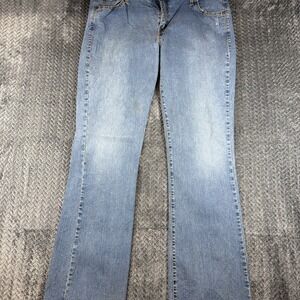 Women's Levi's 518 Superlow Bootcut Embroider Stretch Blue Jeans Size 17 L